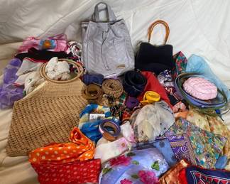 Vintage Womens Silk Scarves, Felt Bag And Belts