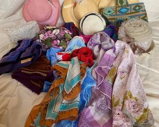 Vintage Womens Hats, Belts And Silk Scarves