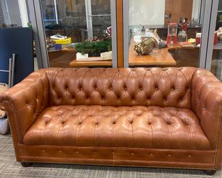 Hancock and Moire leather Chesterfield sofa