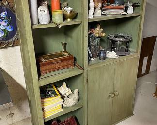 Vintage Wood Painted Cabinet display Shelf