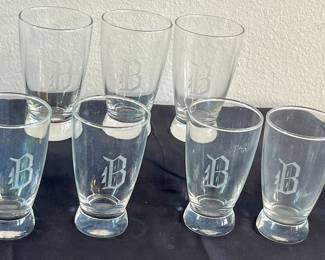 Etched Monogrammed B beer glasses