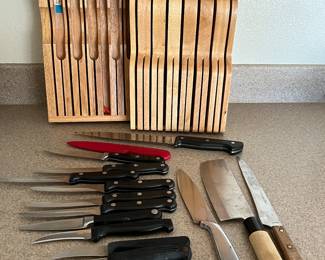 Collection of knives and two knife blocks