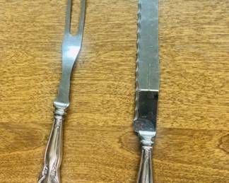 Sterling Silver handle Chateau Rose Meat Carving knife and fork 