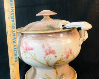 Large antique tureen with lid and ladle 