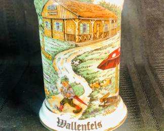 German Lithopane stein with soldier and sweetheart in bottom Wallenfels Kaiser 