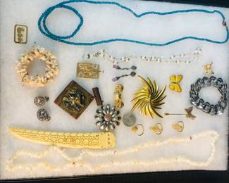 Vintage jewelry lot w Sterling earrings & Sterling silver clasp on blue necklace 