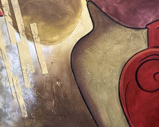 Abstract Oil on Canvas in Muted Red & Gold