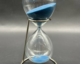 Clear Glass Hourglass w/ Blue Sand on Stand