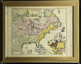 Vtg. Engraved & Hand Colored French New World Map