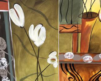 Abstract Oil on Canvas in Golds, Rust, Greens, ...