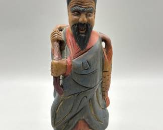 Hand Carved & Painted Wooden Asian Figurine