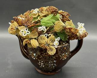 Faux Beaded Flower Arrangement in Teapot