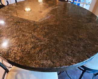 Faux Stone Top Pub Table with 4 Scroll Design Swivel Chairs
