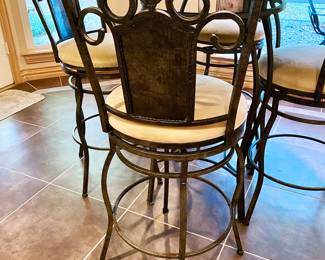 Faux Stone Top Pub Table with 4 Scroll Design Swivel Chairs