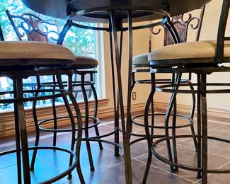 Faux Stone Top Pub Table with 4 Scroll Design Swivel Chairs