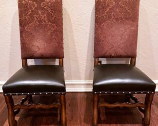 Rustic European Style Leather Side Chairs