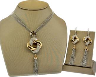 14 k rose gold and white gold designer necklace with matching earrings 5 ct 