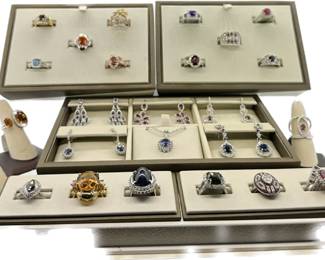 100's of color stone ring s, including ,  emeralds , ruby, sapphires, 