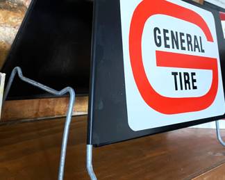 VINTAGE MINTY CONDITION GENERAL TIRE DOUBLE SIDED 2 SIGN TIRE ADVERTISING STAND.