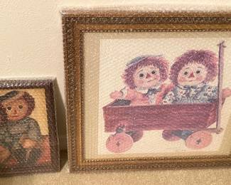 VERY SWEET COLLECTION OF RAGGEDY ANN AND ANDY DOLLS AND MORE.