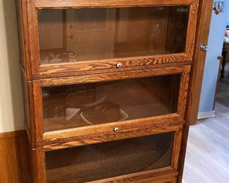ANTIQUE LEADED GLASS LAWYERS BOOKCASE.