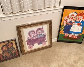 VINTAGE RAGGEDY ANN AND ANDY FRAMED PRINTS.