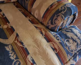 Close up of fabric on Henredon deep seated sofa