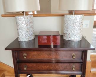 Wm A French 2 drawer chest, gorgeous lamps