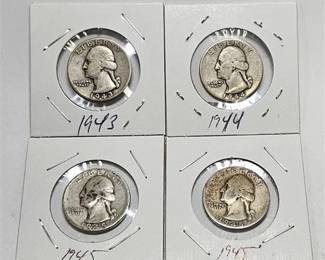 Lot 041   9 Bid(s)
US WWII Silver Washington Quarters (Lot of 4)
