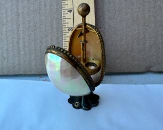 French Mother of Pearl Shell and Ormolu Egg Sewing Holder $375.00