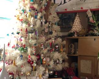 Almost 7 Foot Tall White Vinyl 1960's Tree, Just the tree, no decorations. Shown here set up and decorated. No box $200.00