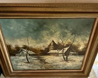 28X31 Original Art Winter Scene Signed $45.00