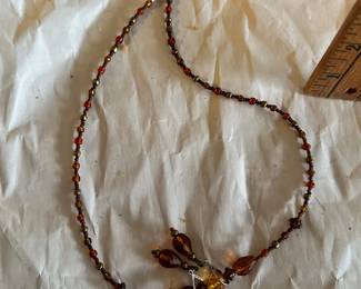 Amber Colored Beaded Necklace and Earrings $8.00
