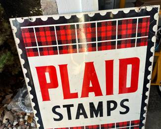 24 X 3p Inches Metal Plaid Stamps Sign $125.00, See next pic Jerry's Auto Repair on back 