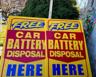 Plastic Car Shop Signs 34 inches tall $40.00 for both 