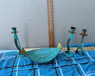 Verdegris Candlesticks and Bowl $75.00