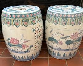 Pair of Asian Inspired Garden Stools / Accent Tables each measuring 18 inches tall and 12 inches in diameter. So pretty! 