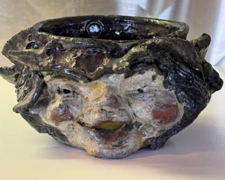 Artisan Unique Face Figurine Planter, measuring 5" w x 3.75" h 