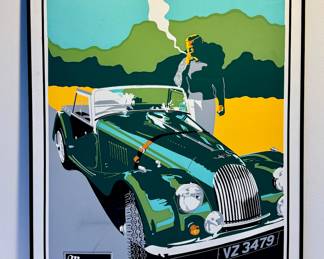 Vintage Morgan Car Poster in used condition with some wear including some light marks to the print.

Great retro print, measures 21" x 27"

There is no glass in the frame.