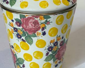 Mackenzie-Childs Buttercup Yellow Dot Dog Soap Dispenser, measures seven inches tall. Item in very good/used condition. 