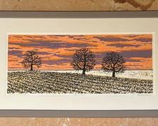 "Survivors' Limited Edition Framed Wood Cut Print by Charles Beck that measures 17.5 inches and is number 80/150. 