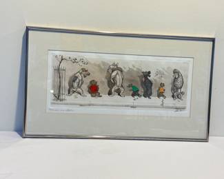 Framed Vintage Hand Colored Engraving Print Boris Klein Dirty Dogs of Paris 

Measuring 23.5" x 13.5" and pencil signed in lower right corner. 
