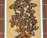 Fall Monarchs Framed Studio Proof Wood Cut by Charles Beck measuring 16.5 x 36 inches. Incredibly beautiful! 