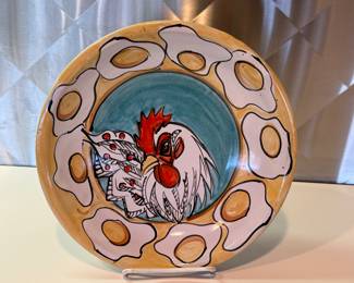 Karin Kraemer Rooster Lipped Pottery Bowl, measuring 9.75 inches in diameter. 