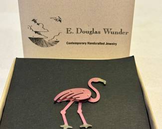 E. Douglas Wunder Flamingo Brooch, fun contemporary handcrafted jewelry item

Measures two inches. 
