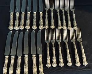 Silver Plated Flatware Grouping including 12 knives and 12 forks. Beautiful set! 