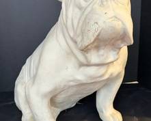  Ceramic Bulldog Decorative Figurine measuring 19 x 15 x 11 inches. There is some surface wear including scratch marks. 