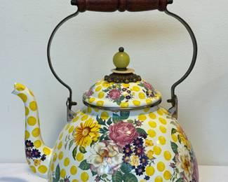 Mackenzie-Childs Buttercup Yellow Dot Teapot in very good condition with light wear