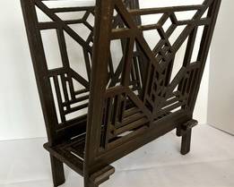 Vintage Frank Lloyd Wright Lake Geneva Hotel Design Magazine Rack, measures 14 x 11 x 8 inches. 