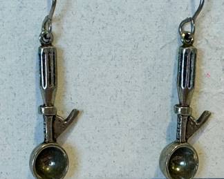 Jim Clift Ice Cream Scoop Earrings hand cast in solid lead free pewter with stainless steel wear wires. 

Measures about 1.3 inches long. 